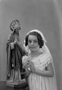 young girl in communion dress