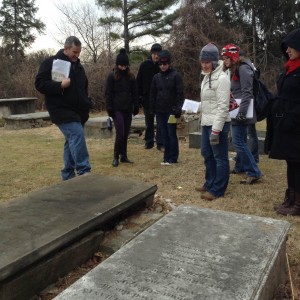 Graduate students on a walking tour of Druid Hill Park in Baltimore. Photo by Denise Meringolo.