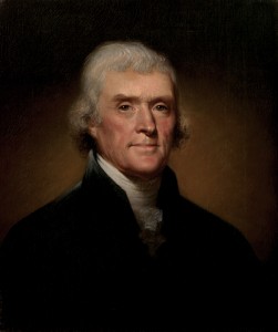 Official Presidential portrait of Thomas Jefferson, ca 1800. Painting By Rembrandt Peale [Public domain], via Wikimedia Commons.