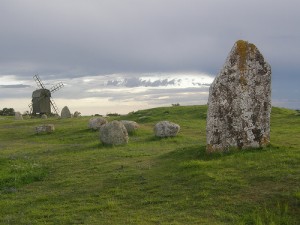 windmill and standing stones