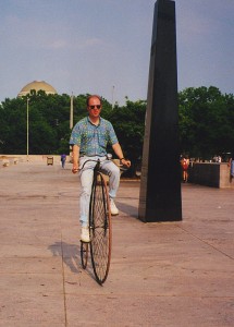 Riding a highwheel bicycle at the Smithsonian Institution. Photo courtesy of author.