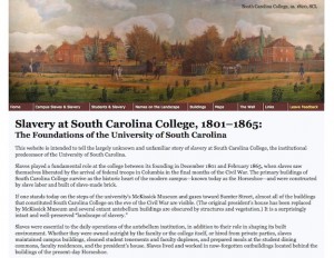 Homepage of the "Slavery at South Carolina College" website.