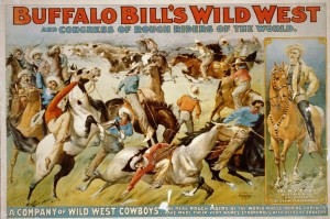 This 1899 poster for Buffalo Bill Cody’s Wild West Show suggests that Cody also “harnessed the romance of the past” throughout his career. Courtesy LOC 