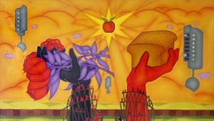 The final triptych panel, entitled "Another World is Possible," references the "Bread and Roses" strike of 1912. Image courtesy of Mike Alewitz.