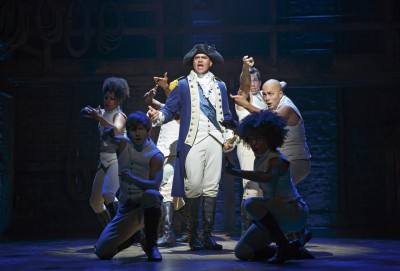 Christopher Jackson as George Washington and the ensemble of Hamilton. Photo credit: Joan Marcus.