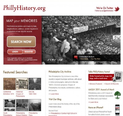 Homepage of PhillyHistory.org.