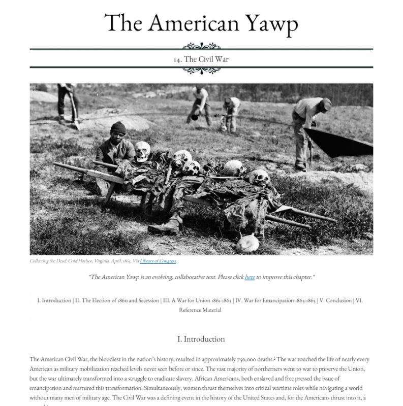 Civil War chapter from the American Yawp. Screenshot courtesy JJoseph Locke