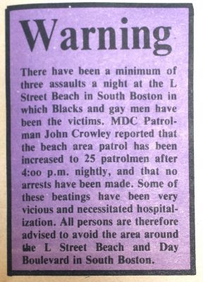 A warning to Boston gay community from Gay Community News, c. 1970s. Photo credit: The History Project, Boston.