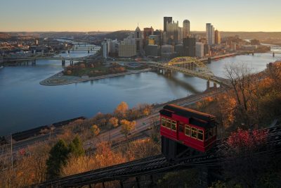 Downtown Pittsburgh and the Duquesne Incline from Mount Washington.