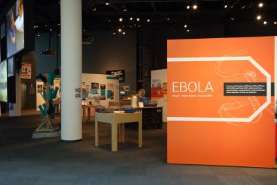 Entrance to EBOLA: People + Public Health + Political Will at the David J. Sencer CDC Museum. Photograph by Mike Jensen