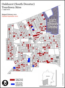 map of neighborhood showing teardowns