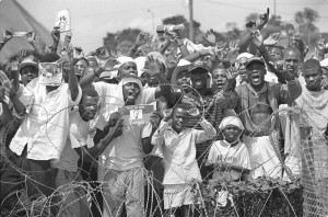 Haitians protesting detention at Guantánamo. Circa December 1992. Courtesy Miami Herald.