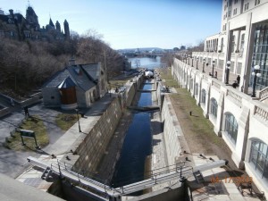 Ottawa’s canal locks with the Lockmaster’s Office on the left. (Photo courtesy of Martin  Wilson.)