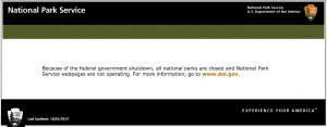 NPS website with shutdown message