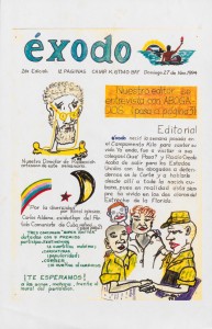 Facsimilie of 2nd edition of éxodo, November 27, 1994, a newspaper produced by Cuban rafters held in Guantánamo camps, Gift of Mariela Ferrer Jewett from Caribbean Sea Migration Collection, David M. Rubenstein Rare Book & Manuscript Library, Duke University.