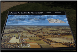 In my summer research funded by a grant from the Eppley Institute for Parks and Public Lands, I evaluated what visitors learn about the landscape of the Garfield site from outdoor wayside exhibits like the one pictured here. Photo credit: Abby Curtin