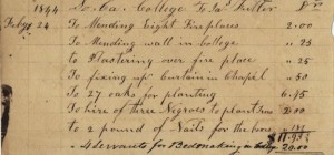 College financial records, like this 1844 receipt for contracted labor, shed light on the lives and work of enslaved people at South Carolina College.  Image:  South Caroliniana Library