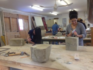 Willowbank students squaring and carving stone.  Photo credit: Juliana Glassco