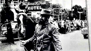 MTSU student dressed as Nathan Bedford Forrest at Homecoming, 1962, Midlander Yearbook. Courtesy of the Albert Gore Research Center.