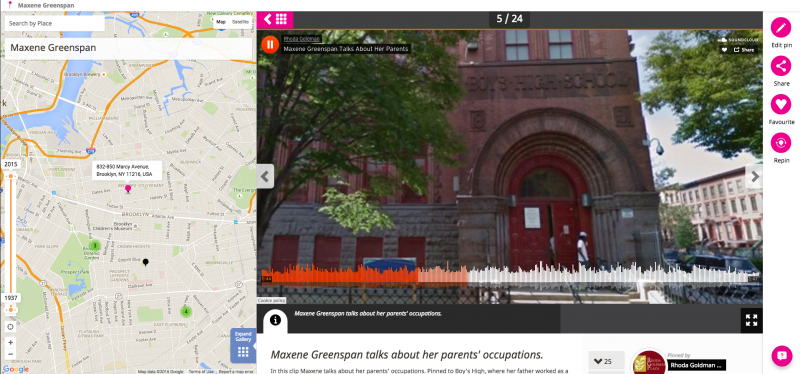 Combining recorded audio with place, part of the Rhoda Goldman Plaza pilot. Courtesy of Historypin.