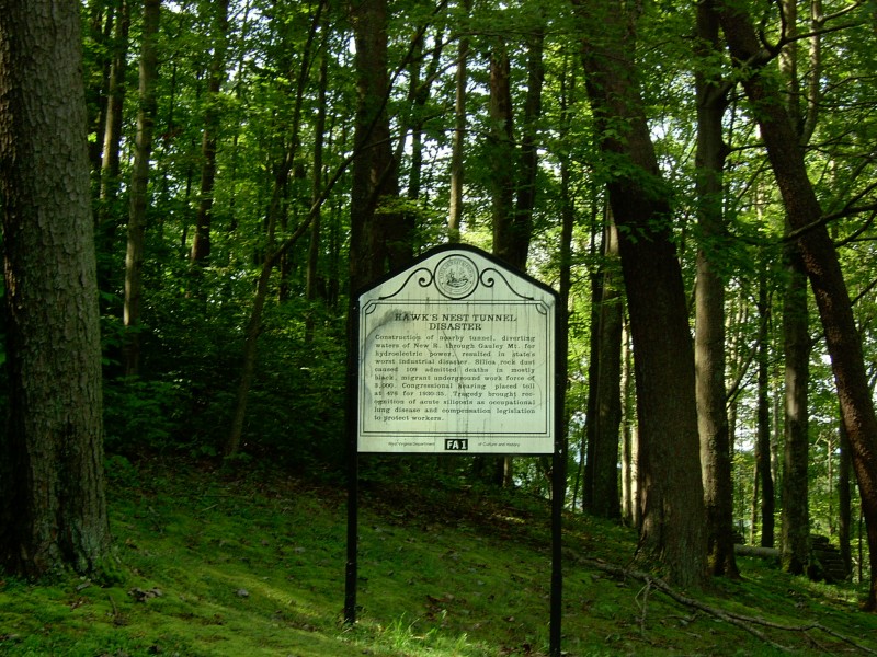 Hawks Nest Tunnel historical marker. Photo credit: Brian Powell on Wikimedia Commons