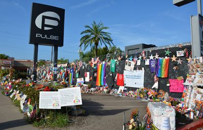 A community mourns—a memorial created for the 49 who died at the Pulse Nightclub shooting