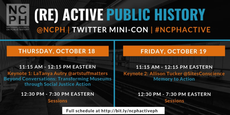 This is a detail of our (Re)Active Public History schedule and features the two keynote talks. To view the full schedule, visit http://bit.ly/ncphactiveph.