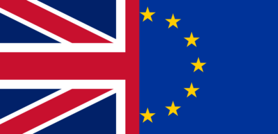 The flag of the United Kingdom next the flag of the European Union