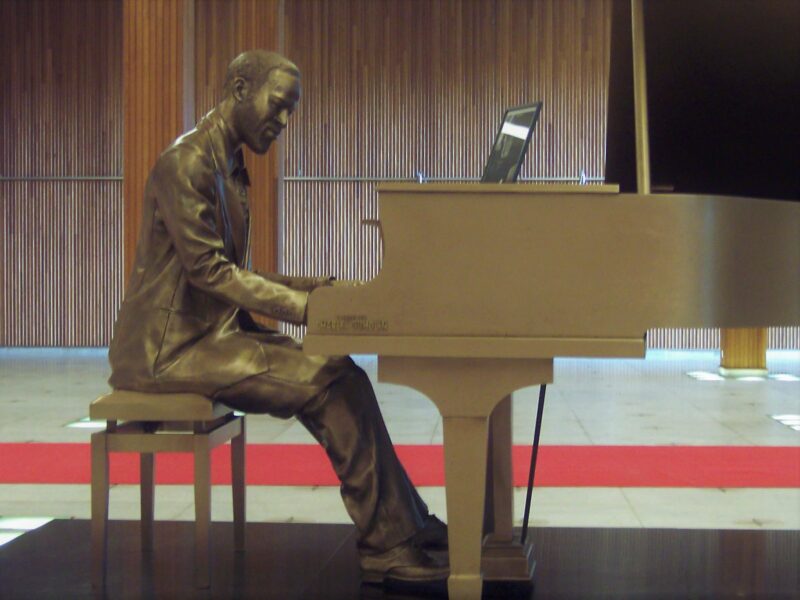 Bronze Statue of Marvin Gaye sitting at a piano in Ostend, Belgium.