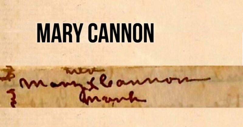 The name Mary Cannon is printed in black on a beige background above an image of Mary Cannon's cursive signature.