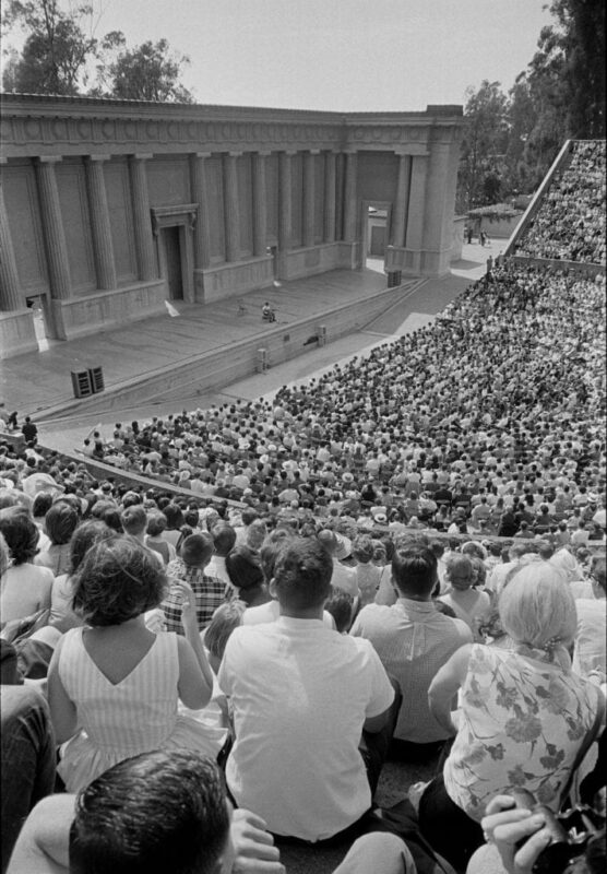 An audience watches “Mississippi” John Hurt perform on stage at the Hearst Greek Amphitheater.