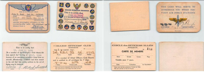 Four identification cards for Mr. Sant, indicating armed forces service and status. 