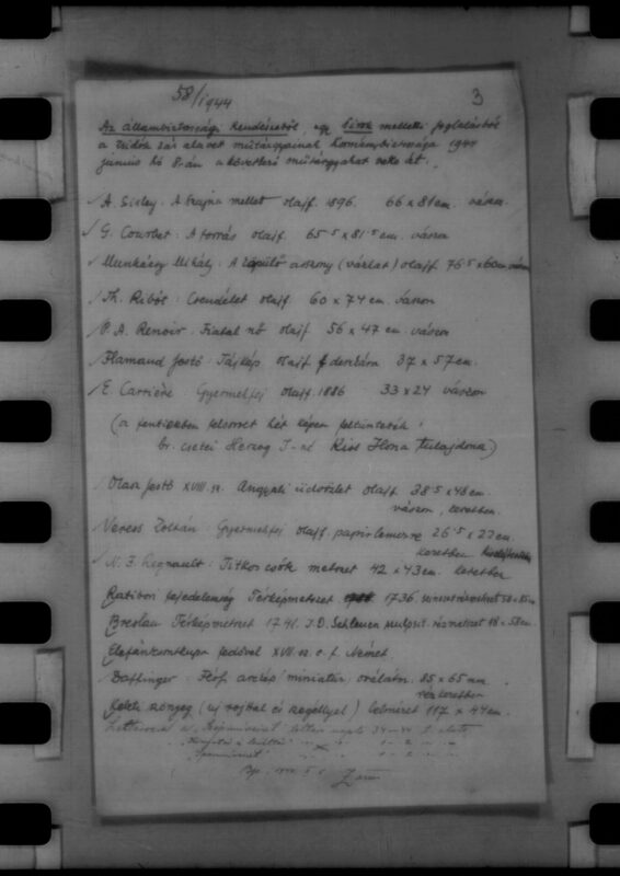 Handwritten Hungarian inventory entry noting Renoir’s Seated Woman with title, dimensions, and medium.